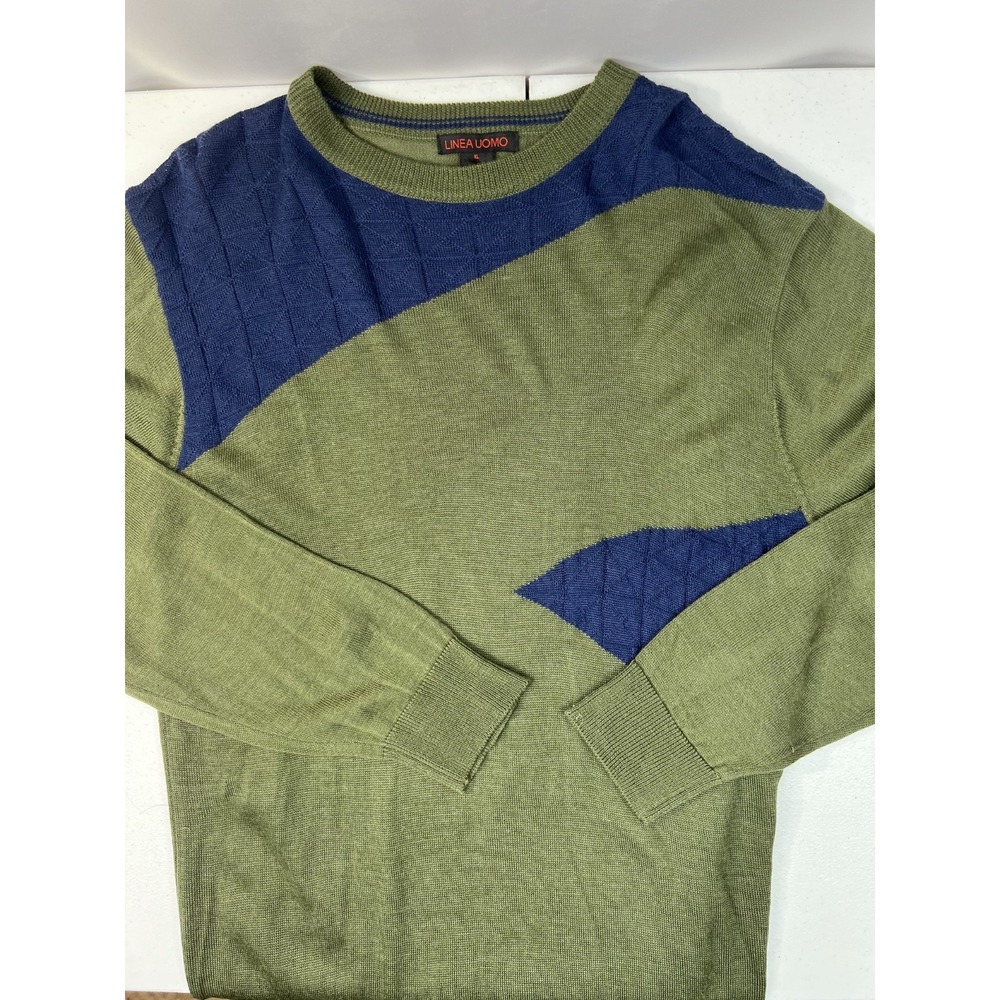 NWOT Linea‎ Uomo Green & Blue Lightweight Wool Blend Sweater Mens XL